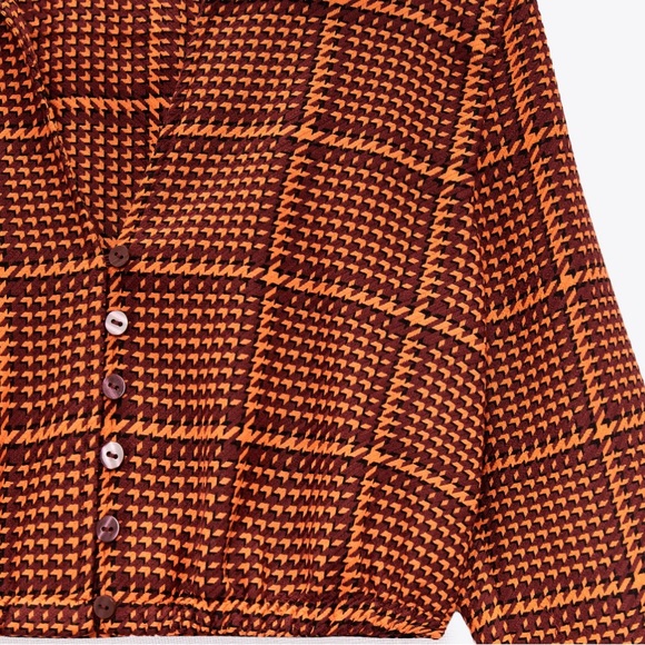 Zara Plaid Crop Top Orange Size Small - Picture 2 of 9